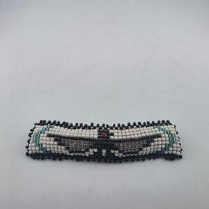 VTG Beaded Barrette Hair Clip Native American Style White Black Blue Silver